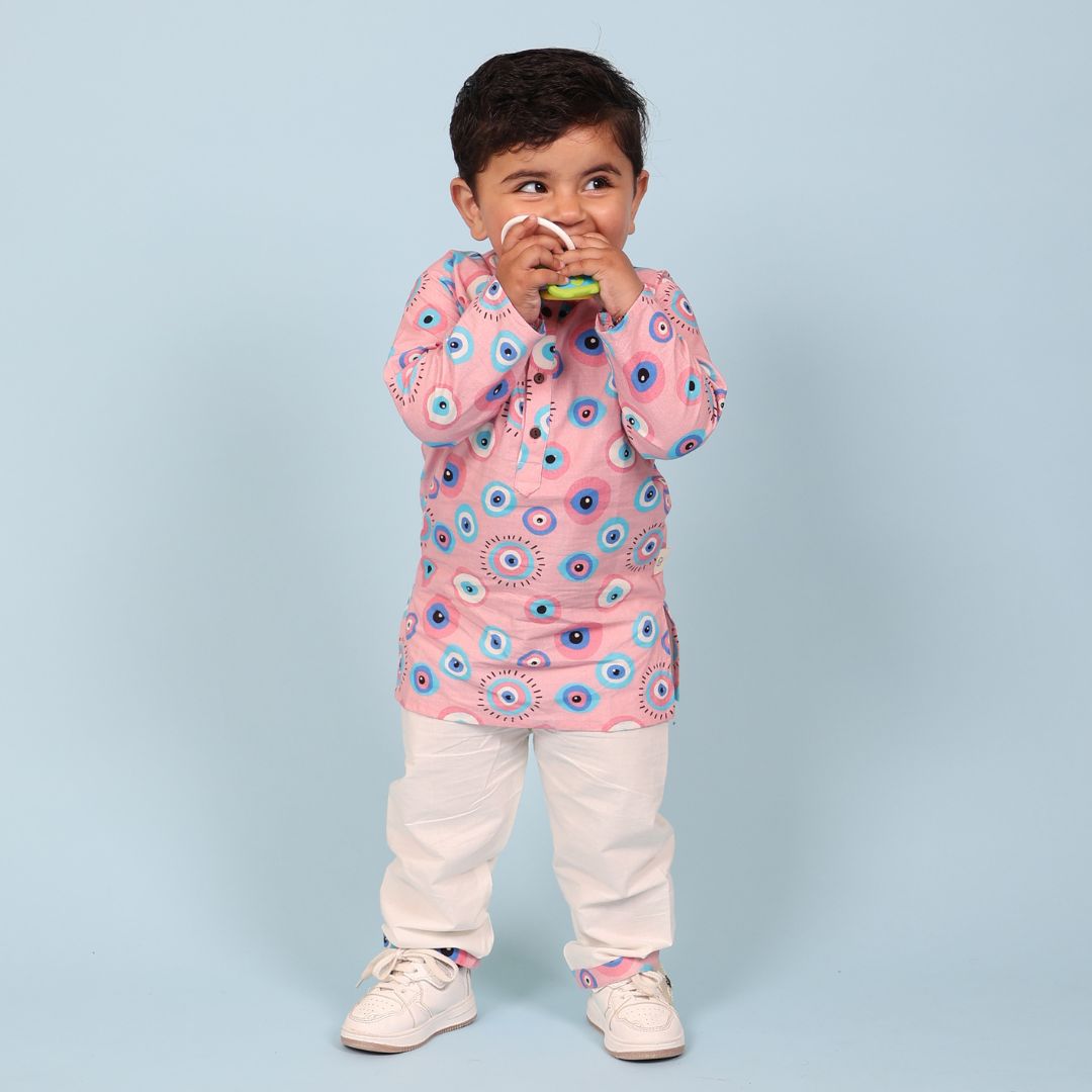 Pink Evil Eye Cotton Kurta Set