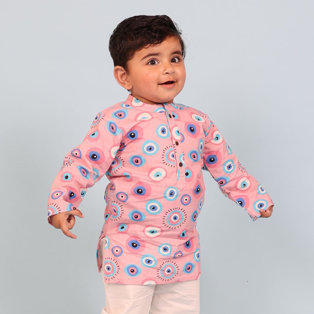 Pink Evil Eye Cotton Kurta Set