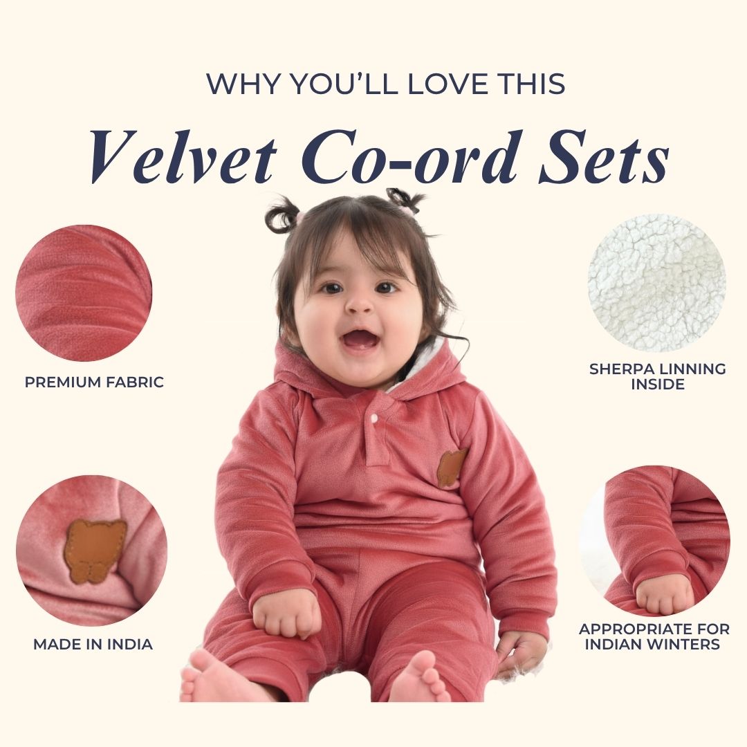 Rose Peach Teddy Velvet Co-ord Set with Sherpa