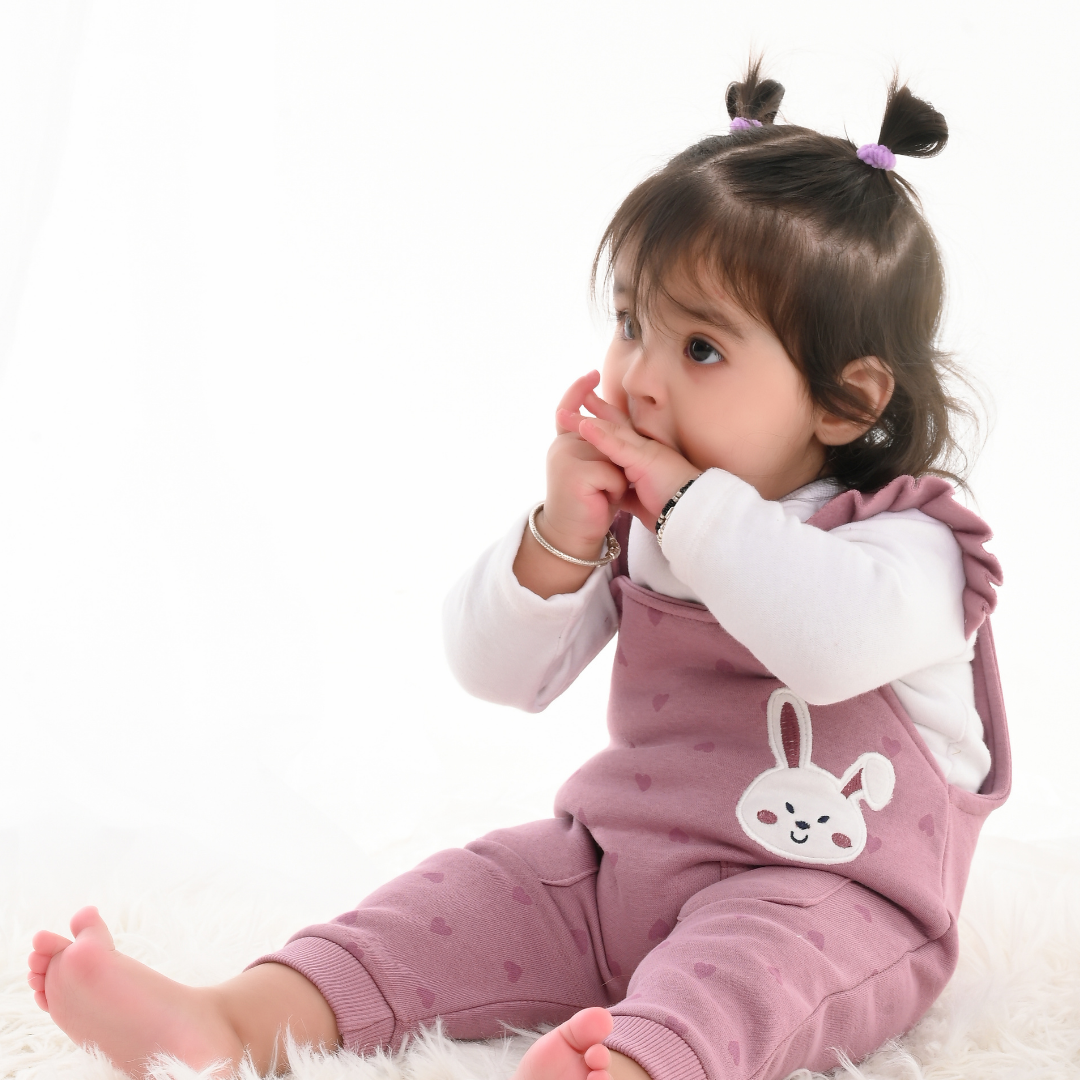 Burgundy Rabbit 2-Pc Fleece Romper & Dungaree Set