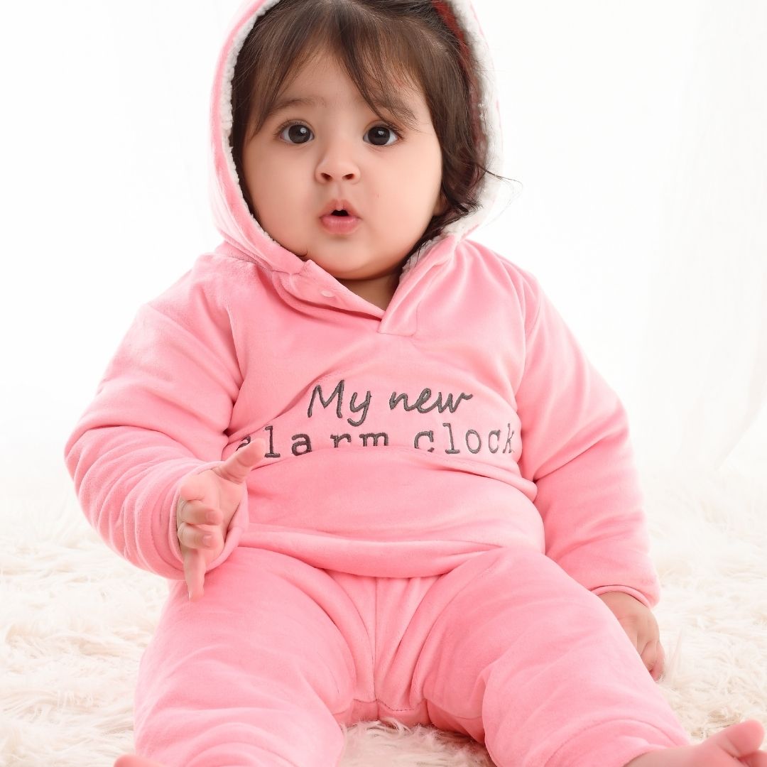 Alarm Clock Velvet Winter Co-Ord Set with Sherpa - Pink