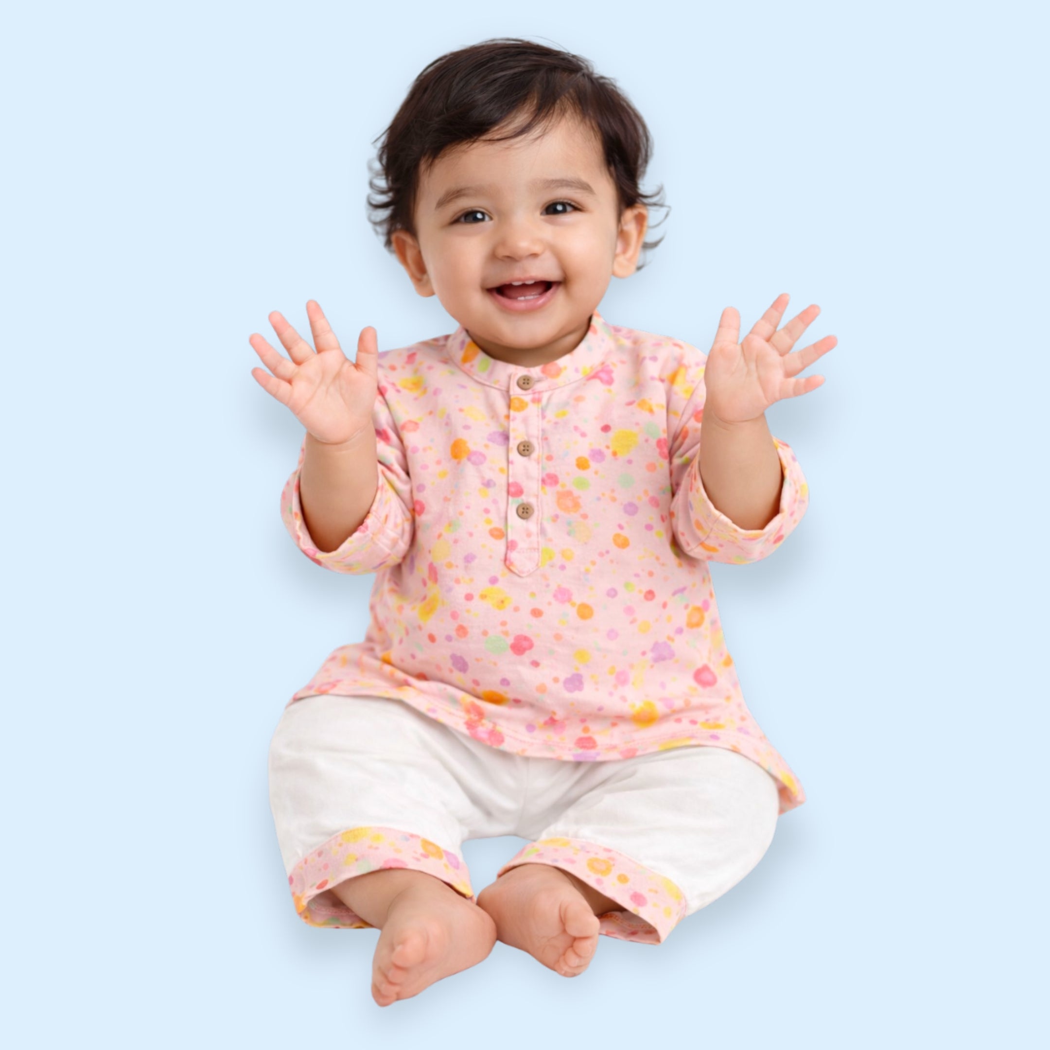 Peach Holi Splatter Kurta Set