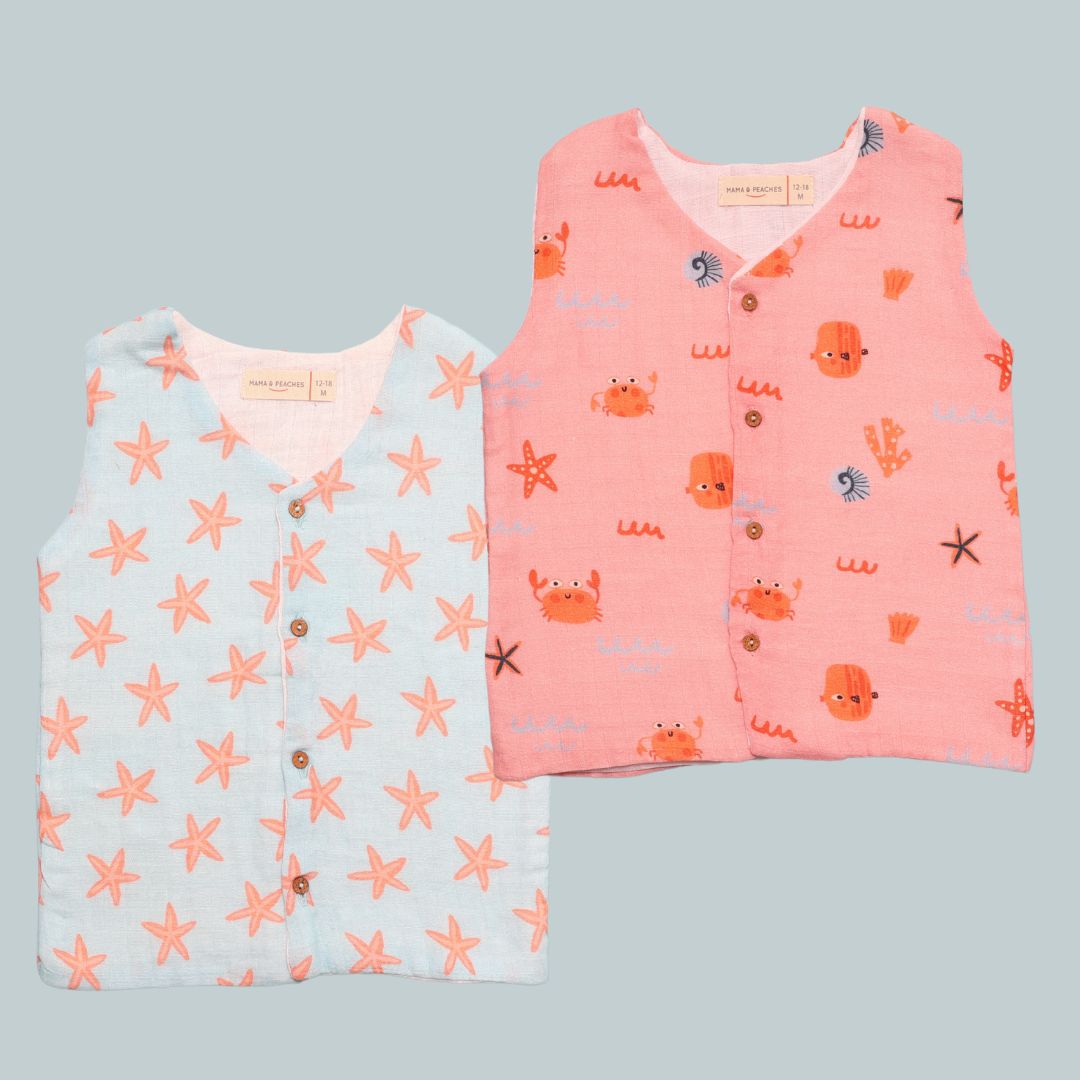 Muslin Vest 2pc Combo - Crabs & Coral Starfish