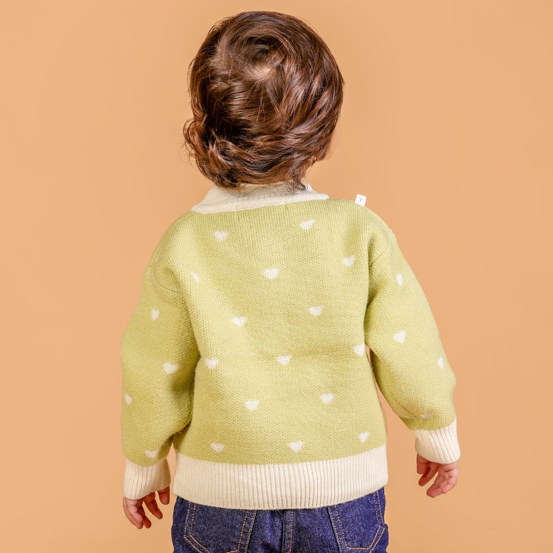 Polka Dot Hearts Full Sleeves Winter Sweater - Green