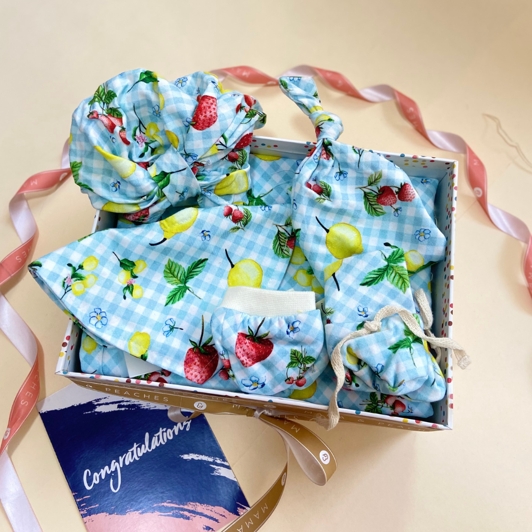 Baby Accessories Gift Box - Citrus Gingham Blue