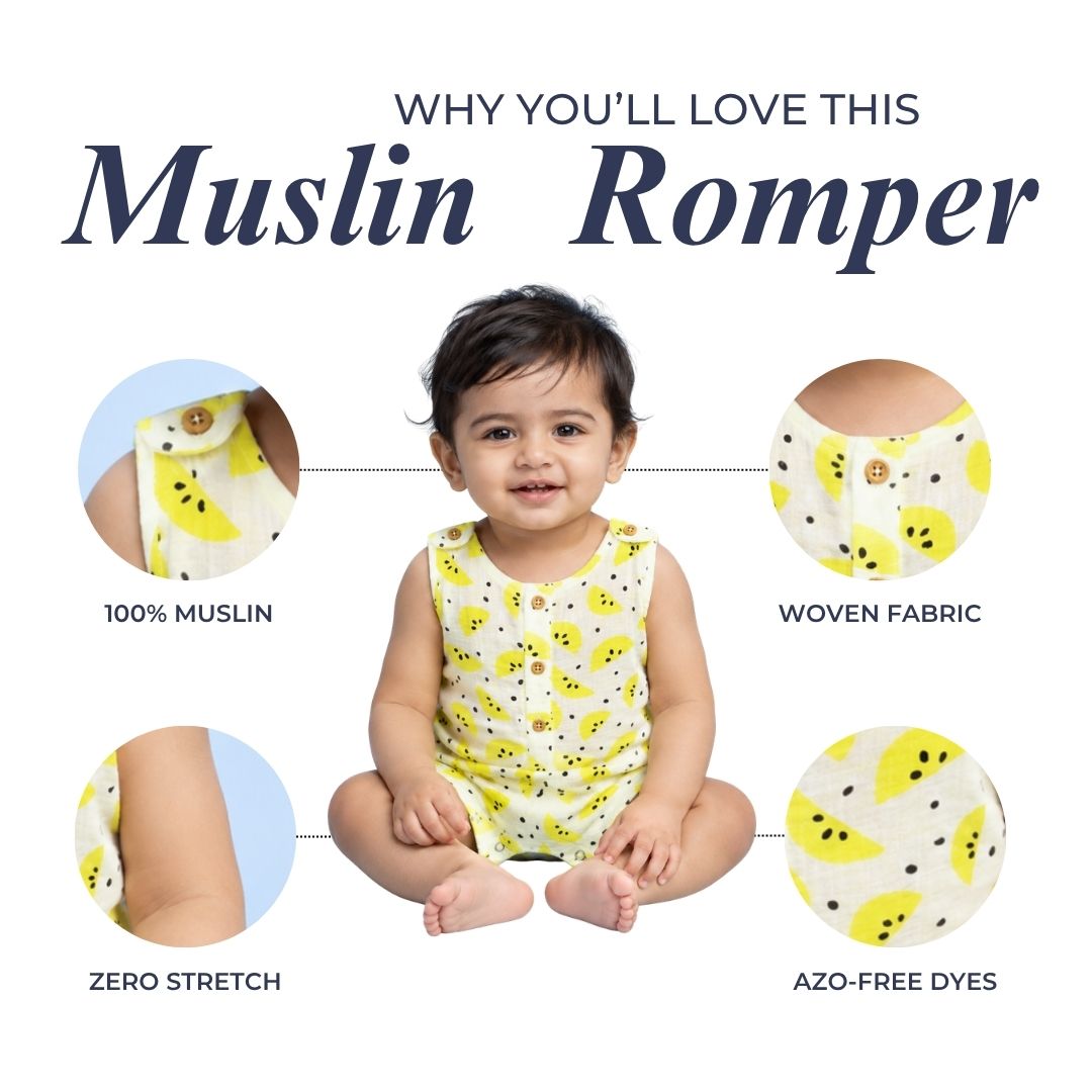 Yellow Lemons Muslin Double Layer Romper