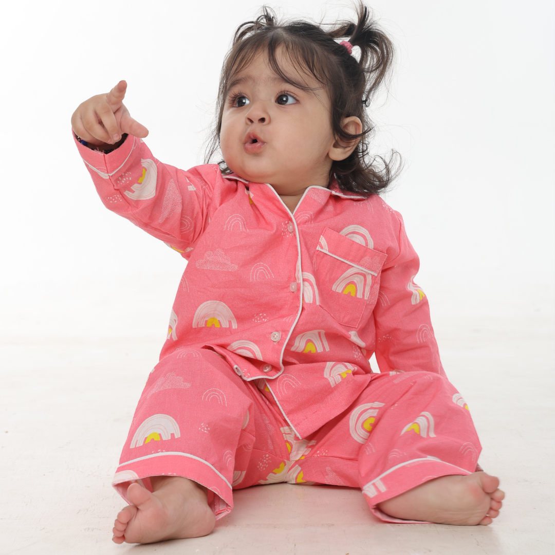 Pink Rainbows Full Sleeves Night Suit