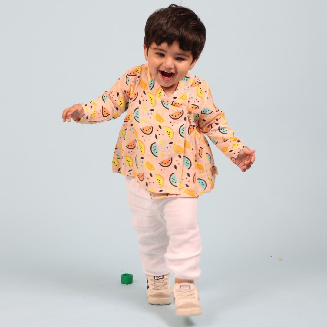 Vibrant Lemons Muslin Angrakha Set