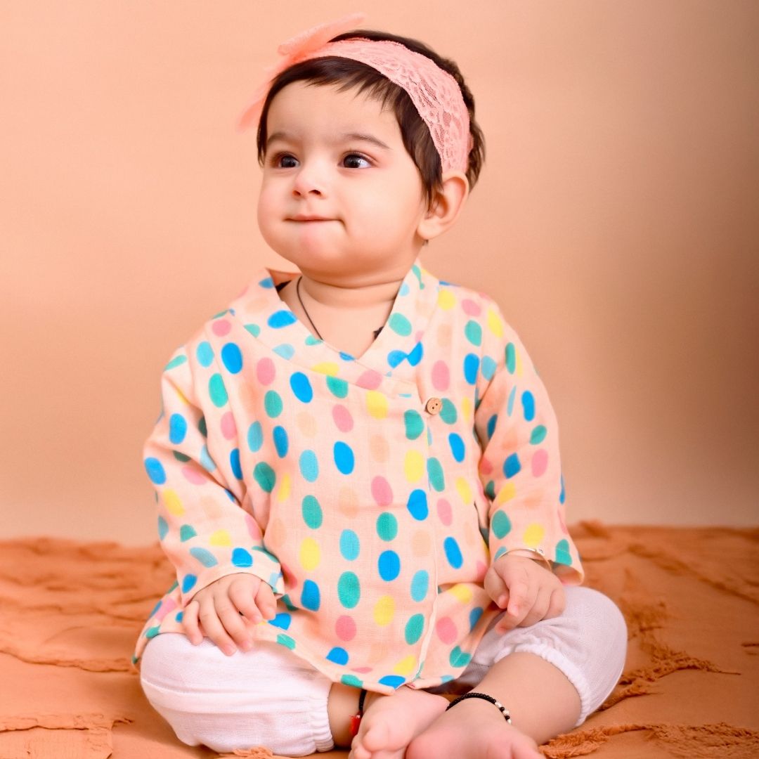 Colorful Polka Muslin Angrakha Set
