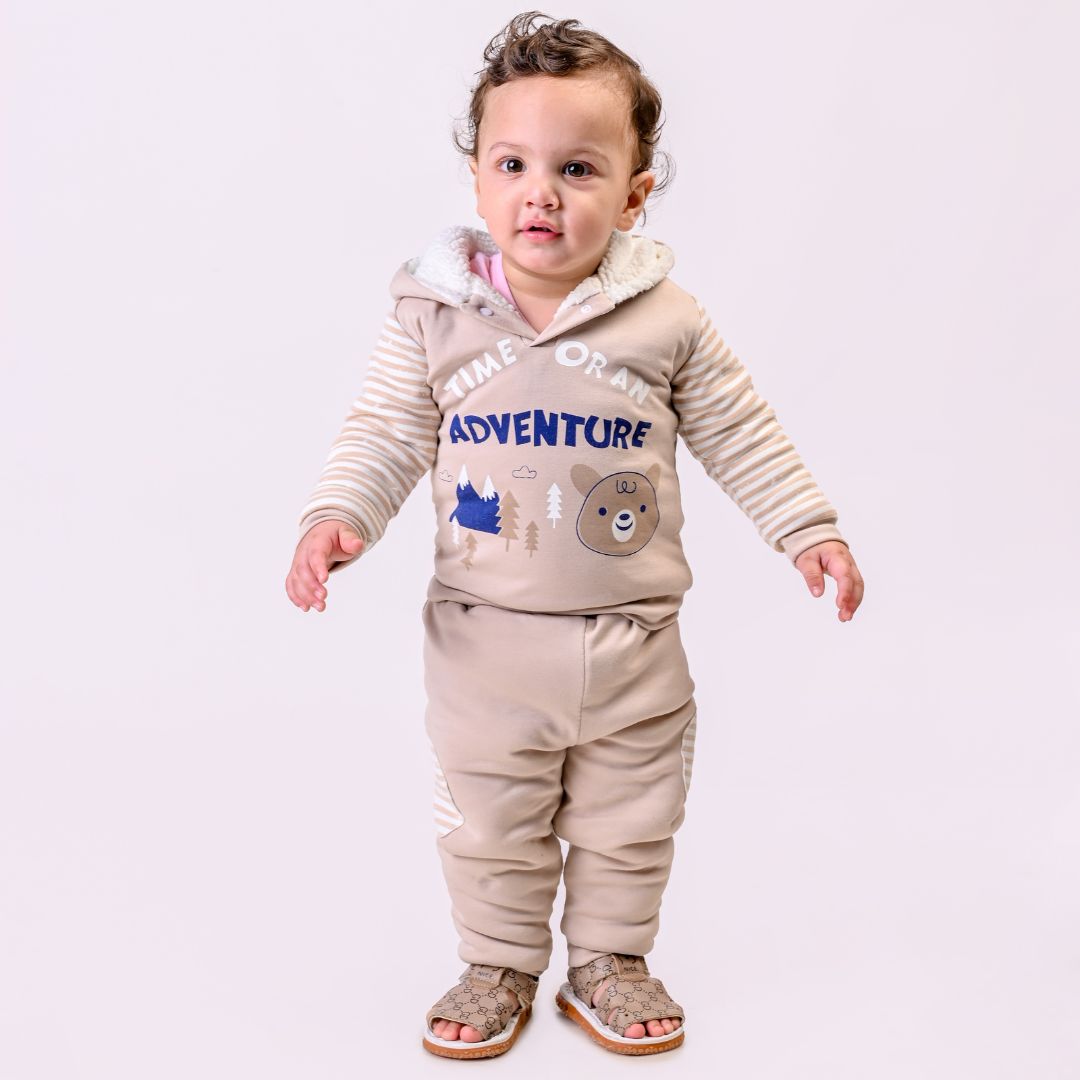 Adventure Fleece Winter Co-Ord Set with Sherpa - Beige