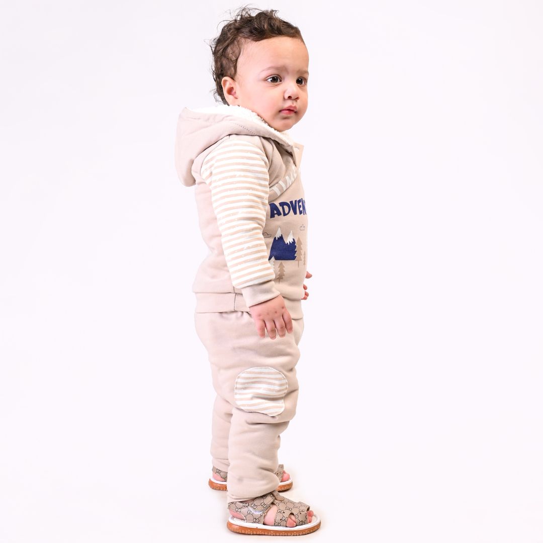 Adventure Fleece Winter Co-Ord Set with Sherpa - Beige