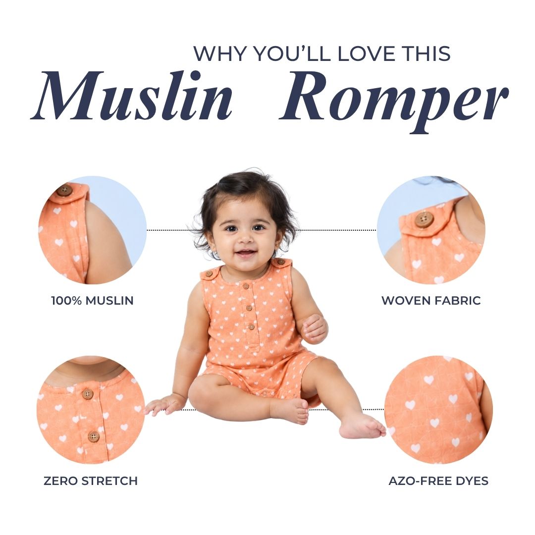 Hearts Muslin Double Layer Romper