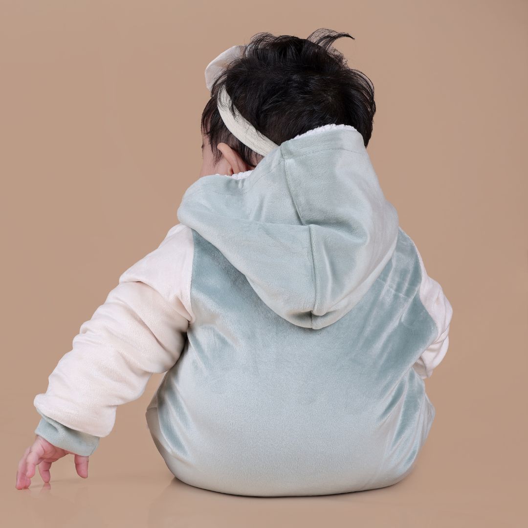 Polar Bear Velvet Romper with Sherpa - Mint