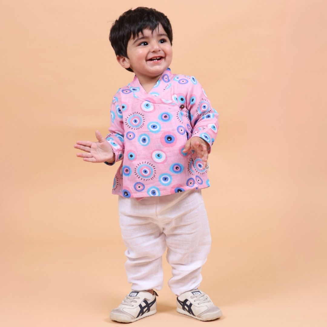 Pink Evil Eye Muslin Angrakha Set