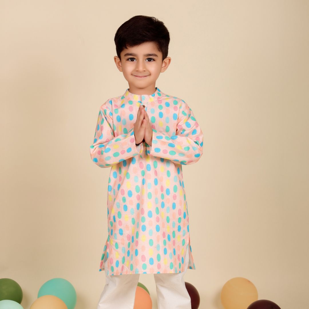 Colorful Polka Cotton Kurta Set