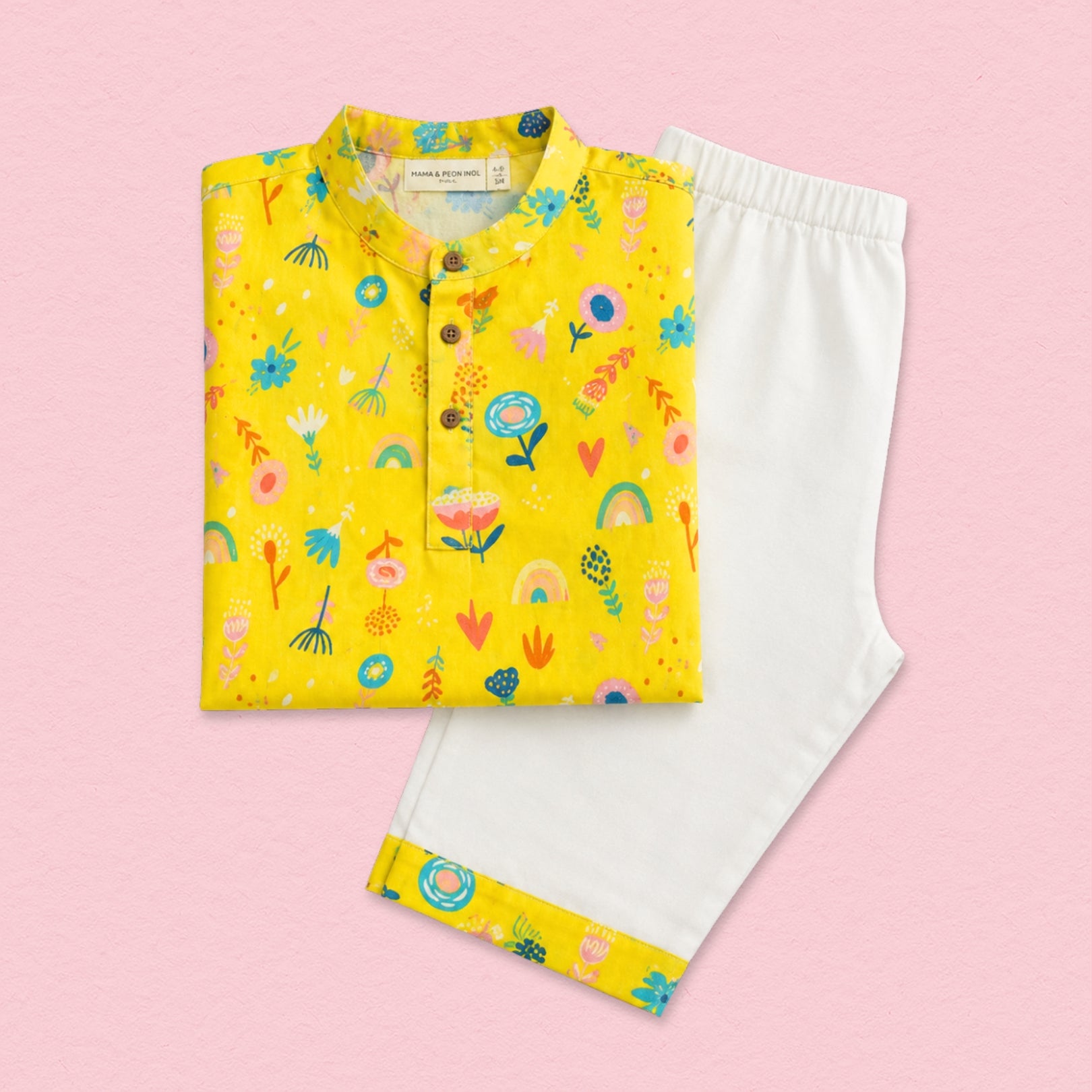 Yellow Floral Cotton Kurta Set