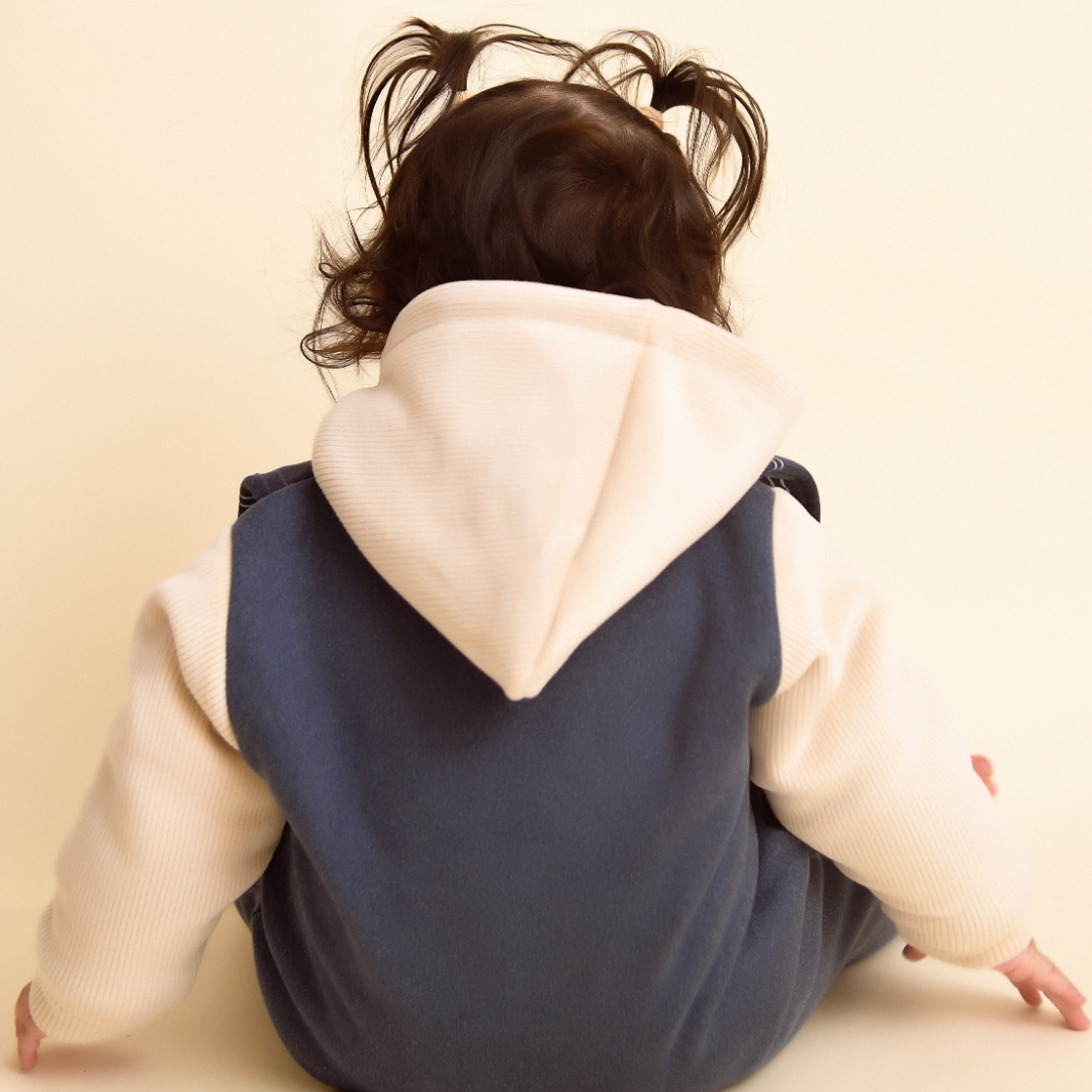 Blue Checks Corduroy Velvet Romper with Sherpa