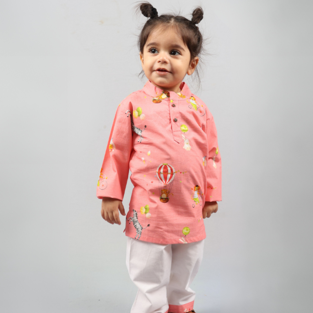 Pink Circus Time Cotton Kurta Set