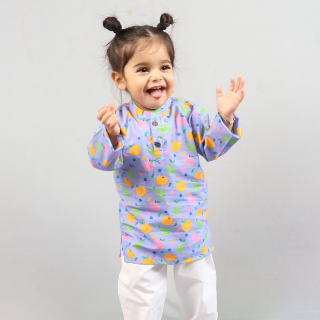 Purple Tropical Fruits Cotton Kurta Set