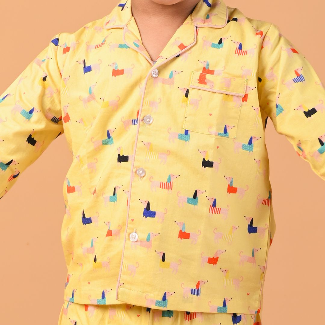 Colourful Puppies Full Sleeves Night Suit