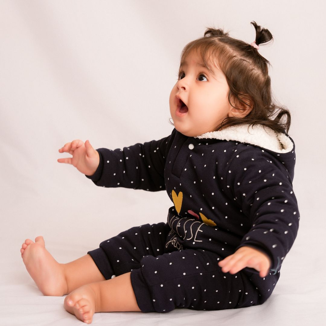 Princess Hearts Fleece Winter Romper with Sherpa
