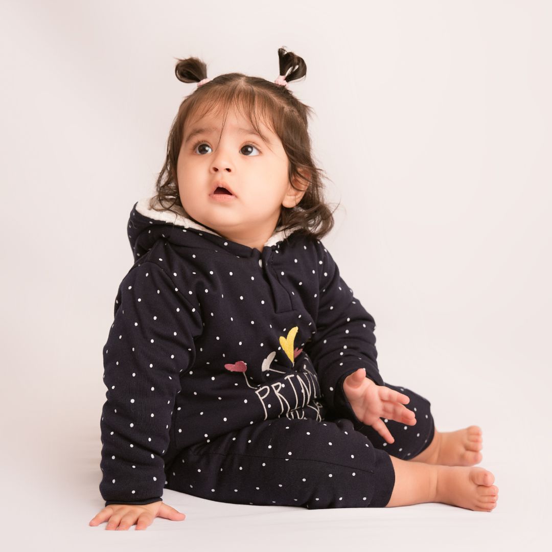 Princess Hearts Fleece Winter Romper with Sherpa