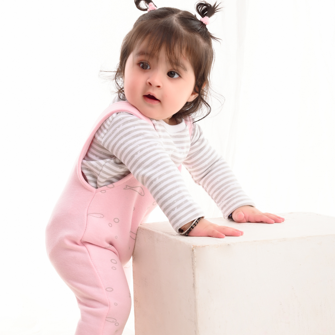 Pink Fish 2-Pc Fleece Romper & Dungaree Set