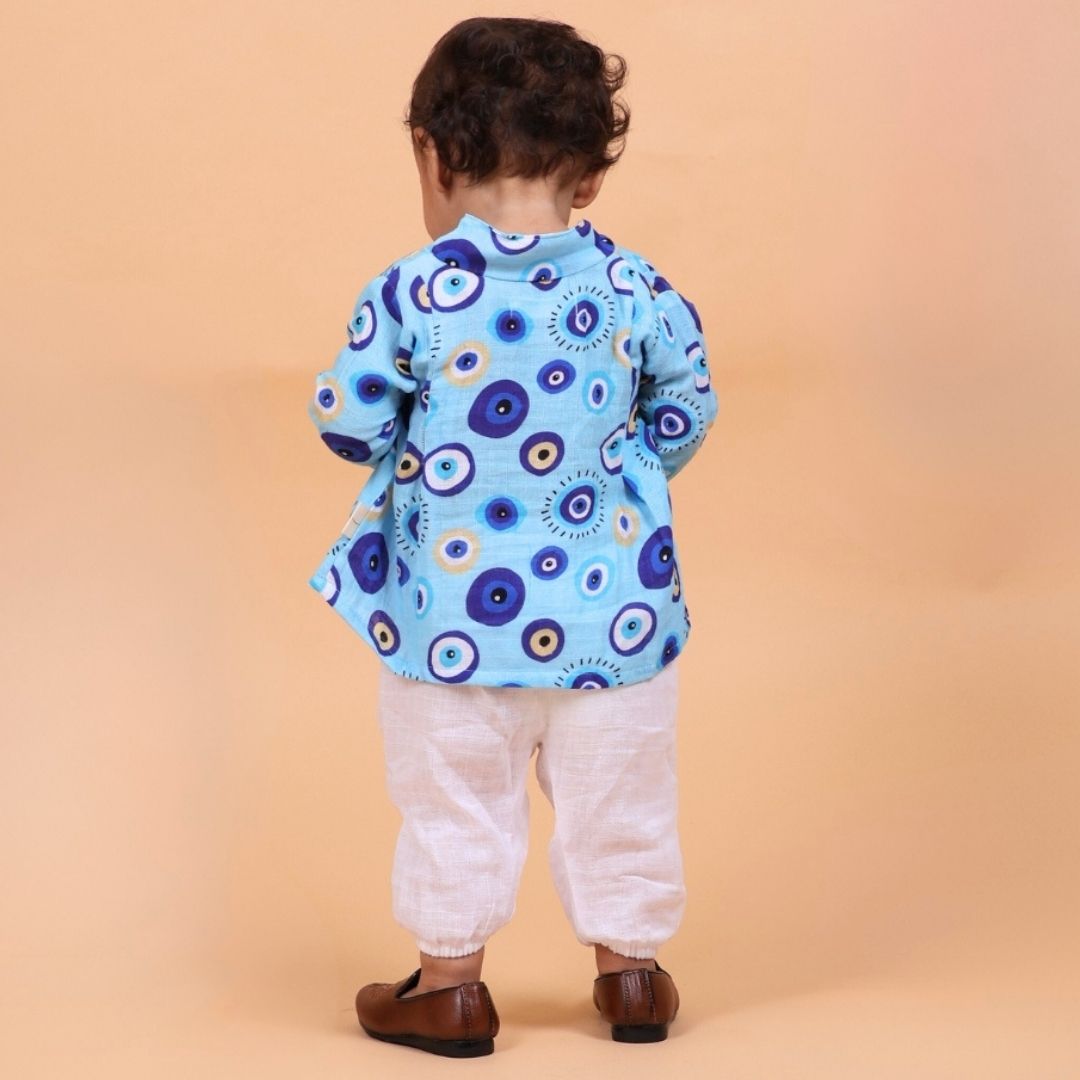 Evil Eye Blue Muslin Angrakha Set
