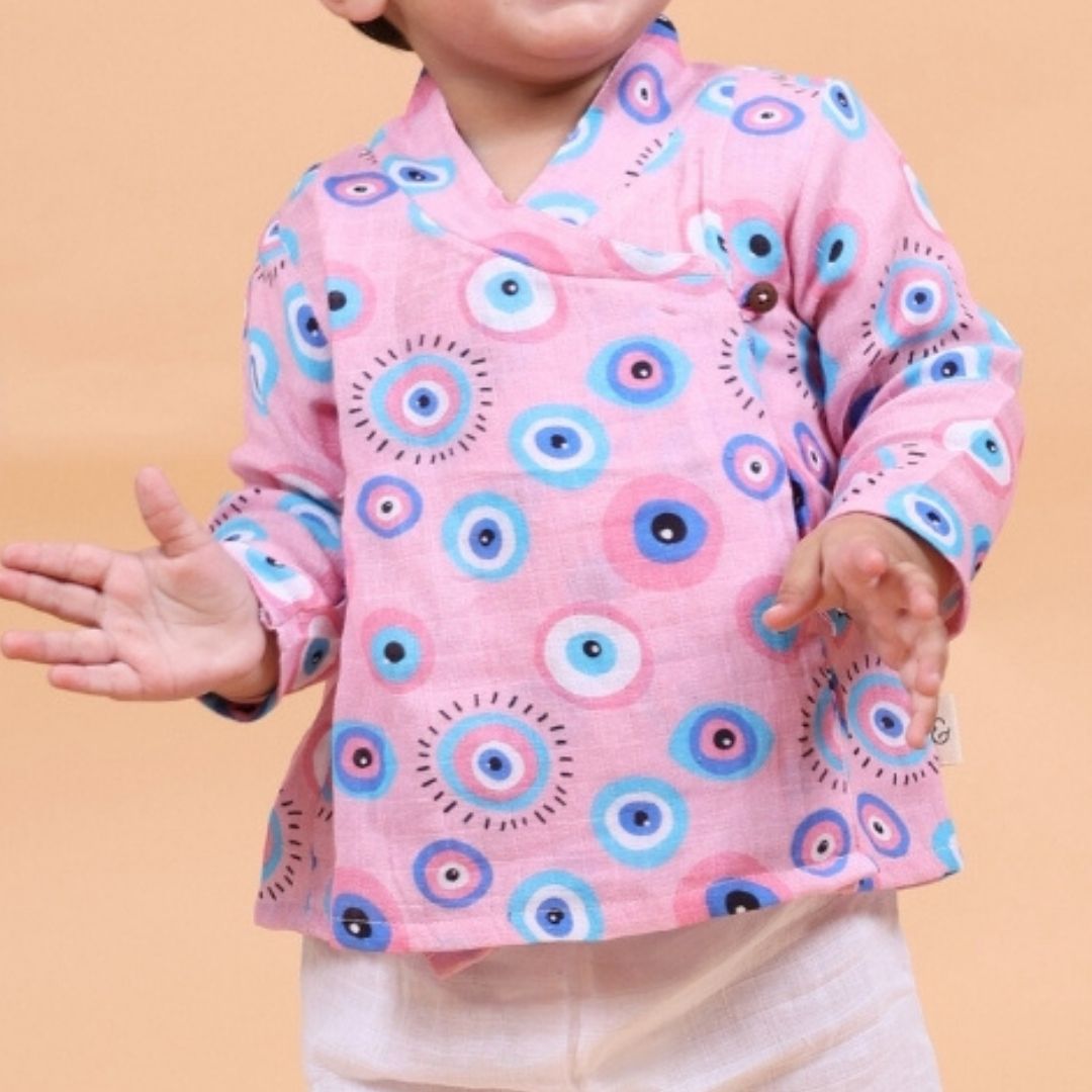 Pink Evil Eye Muslin Angrakha Set