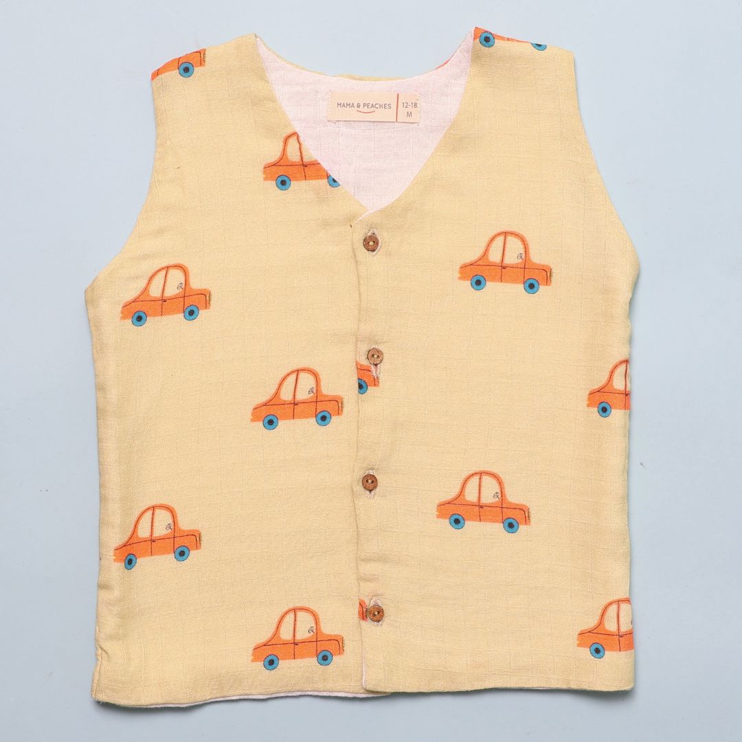 Muslin Vest 2pc Combo - Cars & Blue Evil Eye