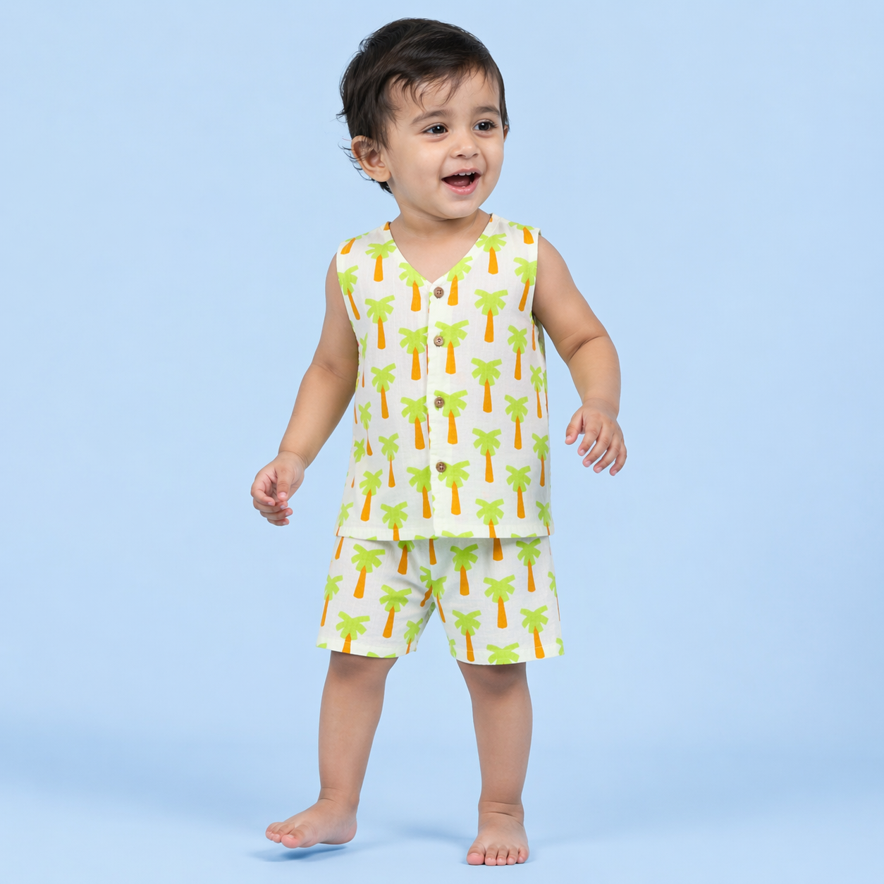 Palm Tree Muslin Jhabla Top with Shorts