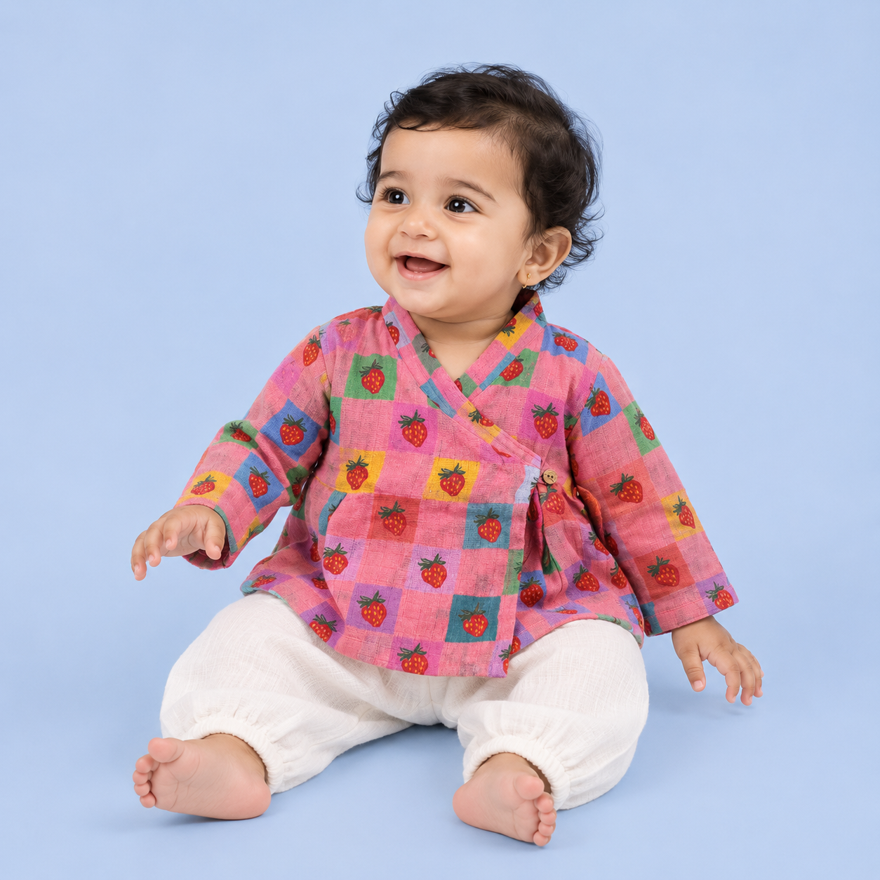 Cheerful Strawberries Muslin Angrakha Set
