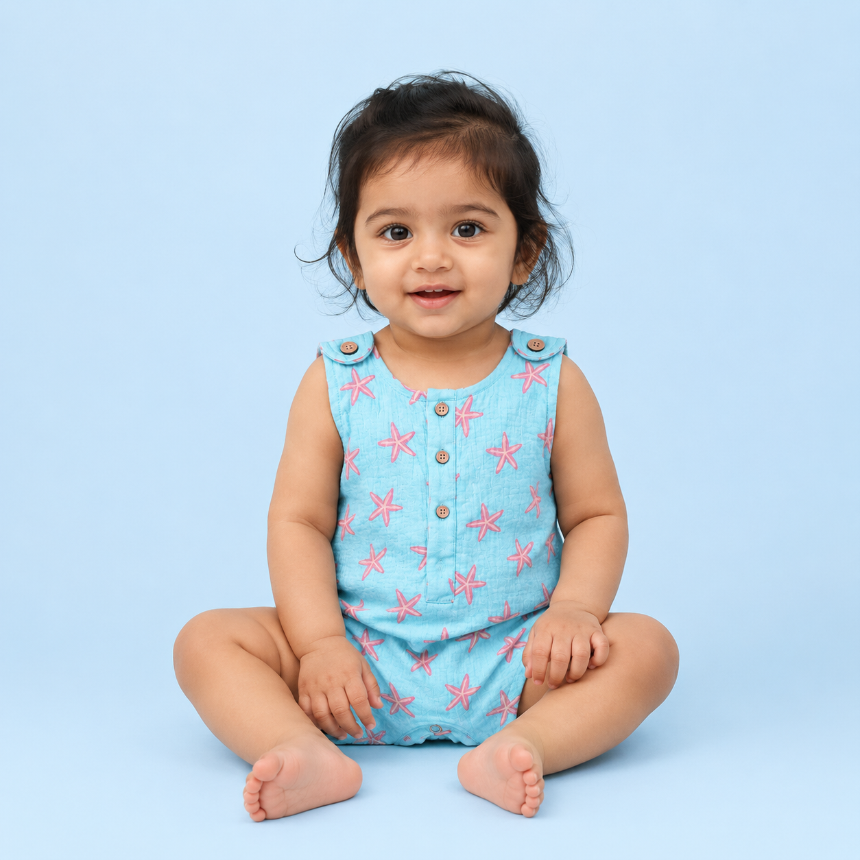 Coral Starfish Muslin Double Layer Romper