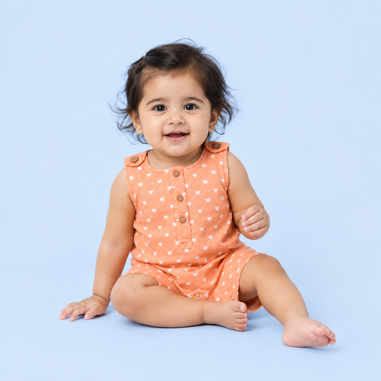 Hearts Muslin Double Layer Romper