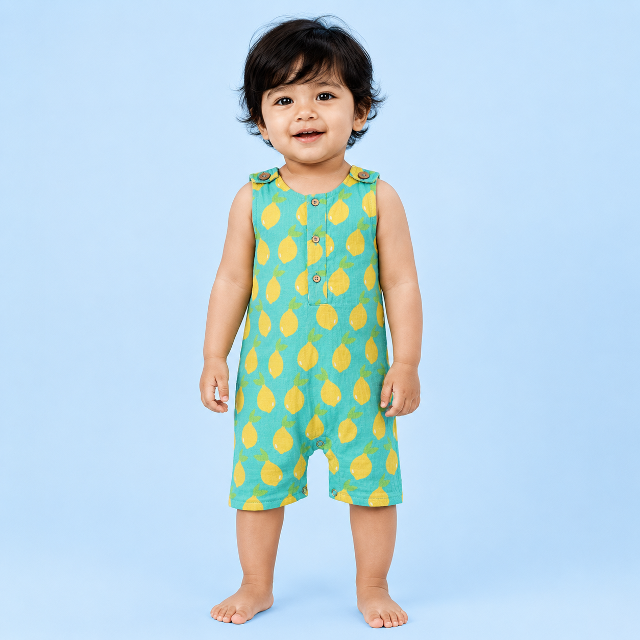 Zingy Lemons Muslin Double Layer Romper