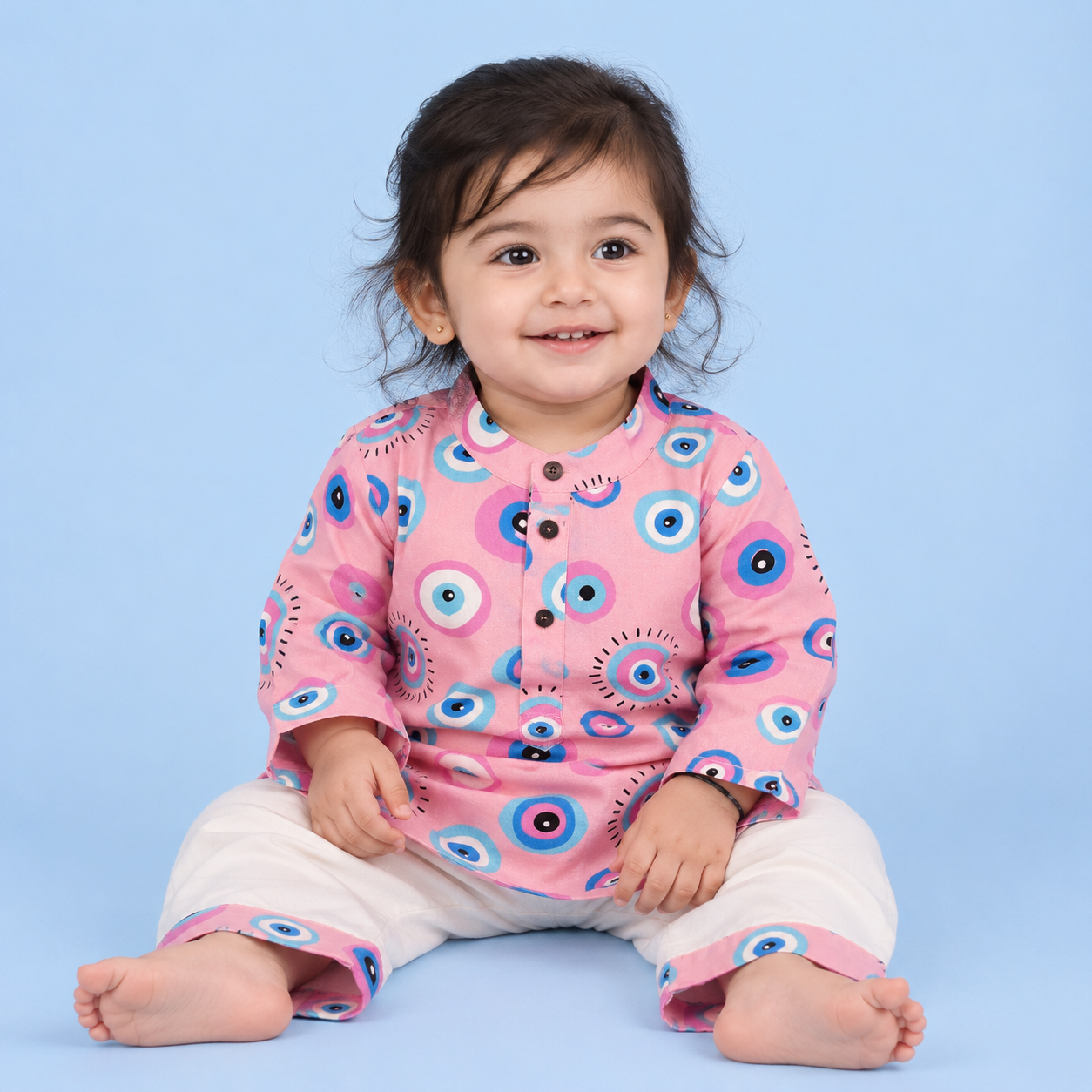 Pink Evil Eye Cotton Kurta Set
