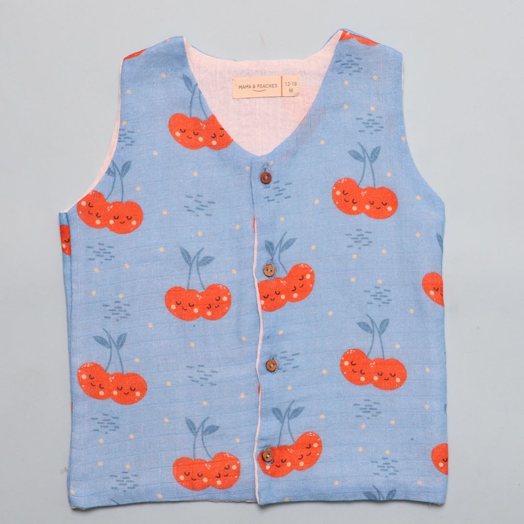 Muslin Vest 2pc Combo - Pink Evil Eye & Cheeryful