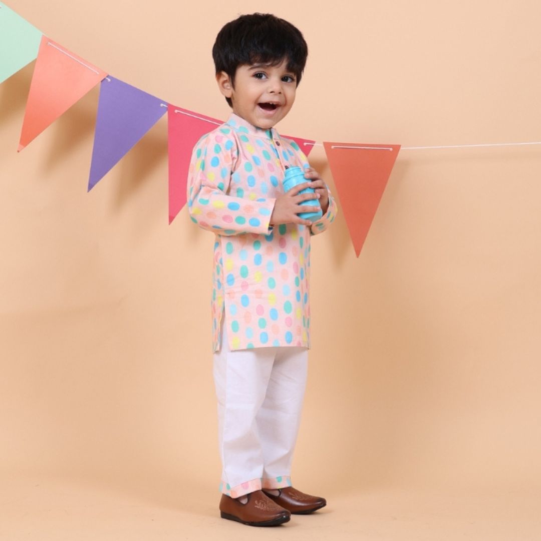 Colorful Polka Cotton Kurta Set