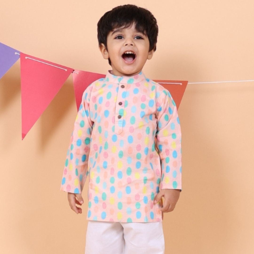 Colorful Polka Cotton Kurta Set