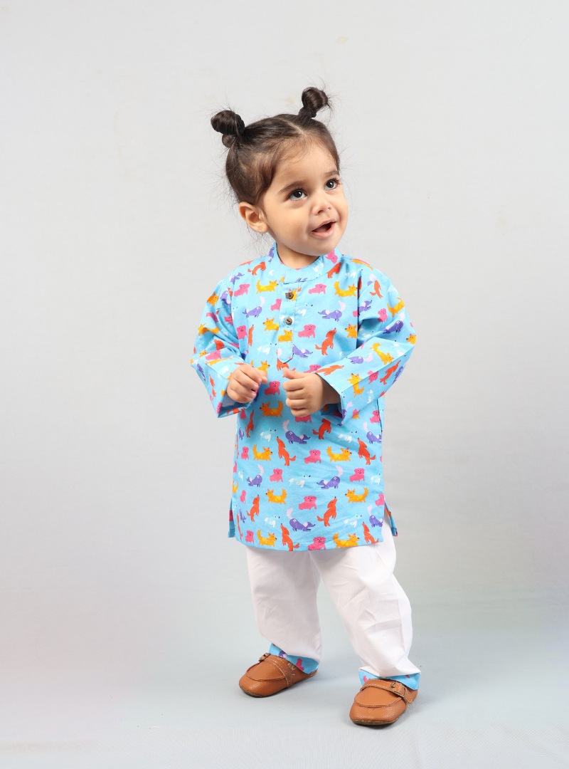 Colourful Puppies Cotton Kurta Set
