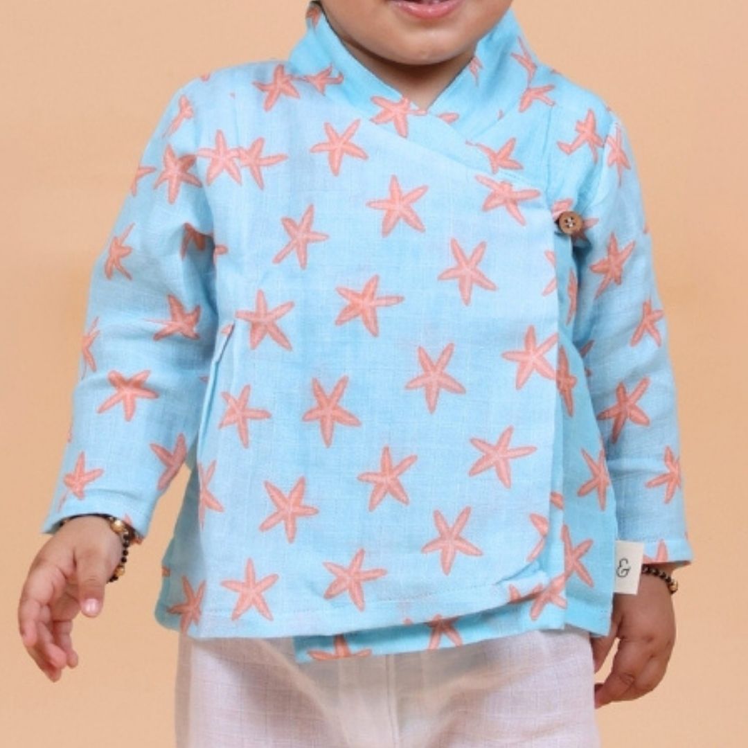 Coral Starfish Muslin Angrakha Set