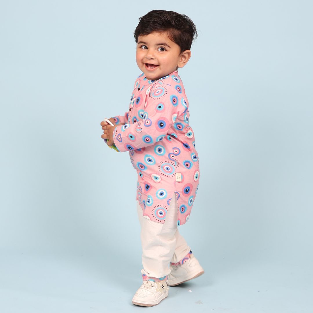 Pink Evil Eye Cotton Kurta Set