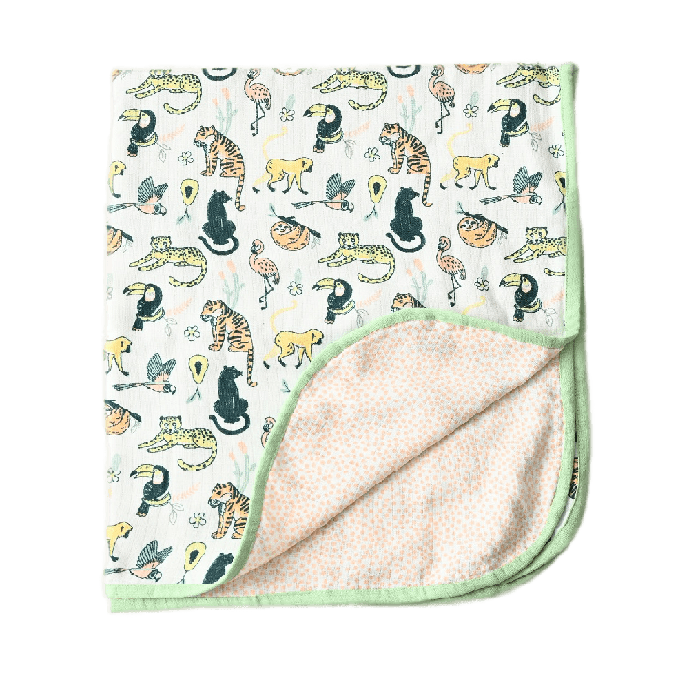 Rainforest Animals Reversible Muslin Blanket