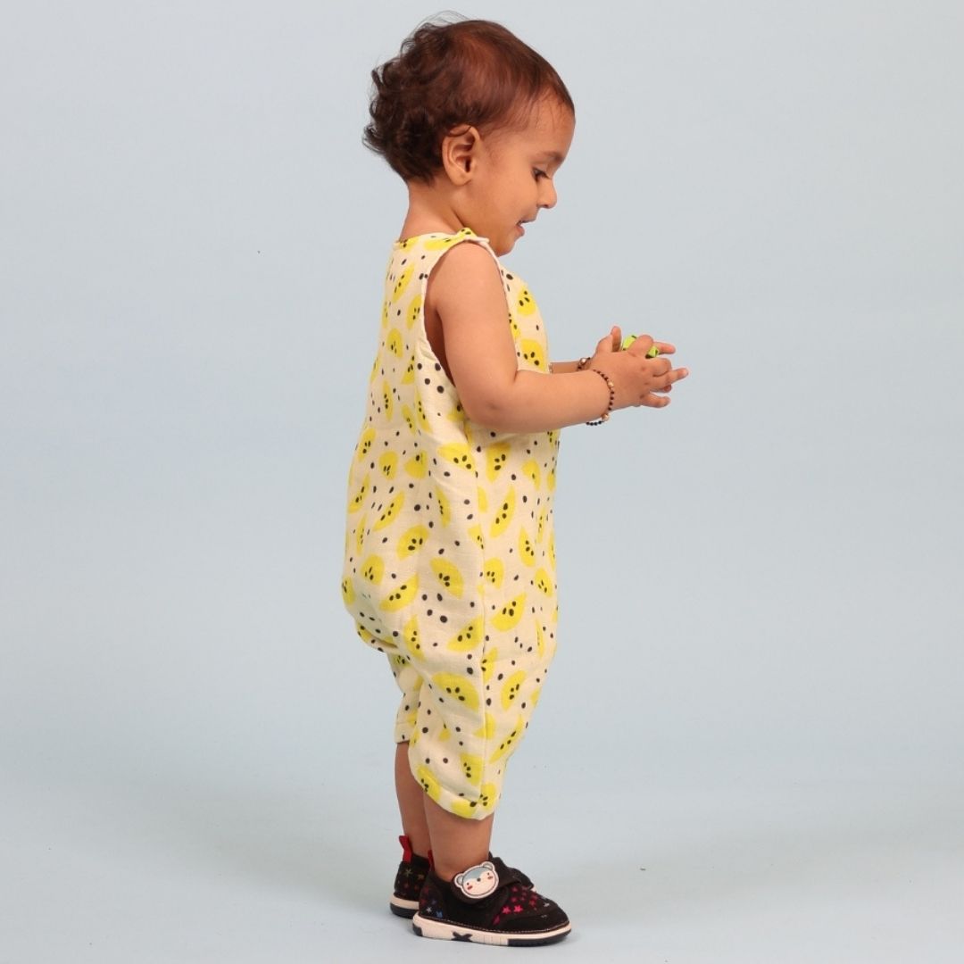 Yellow Lemons Muslin Double Layer Romper