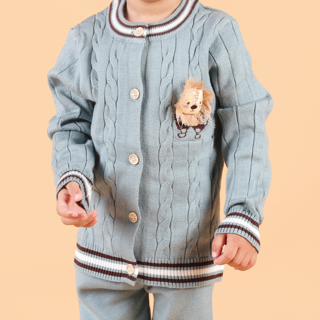 Fiesty Lion cable Knit Winter Co-Ord Set - Green