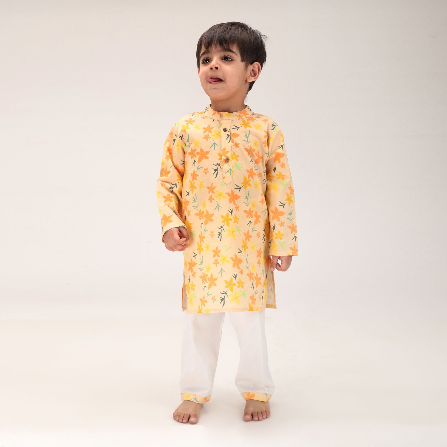 Summer Orange Floral Cotton Kurta Set