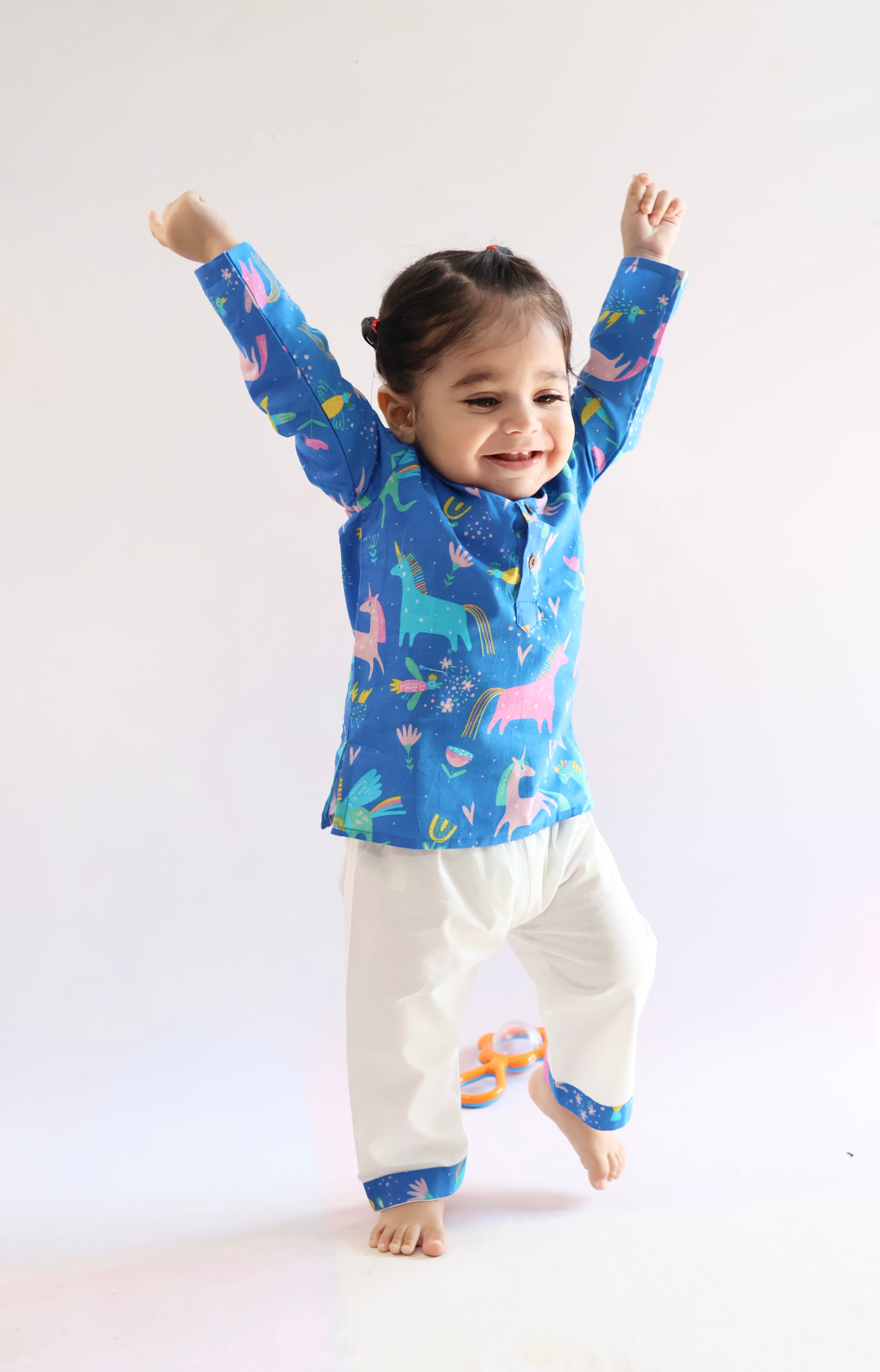 Mystical Unicorn Kurta Set - Dark Blue