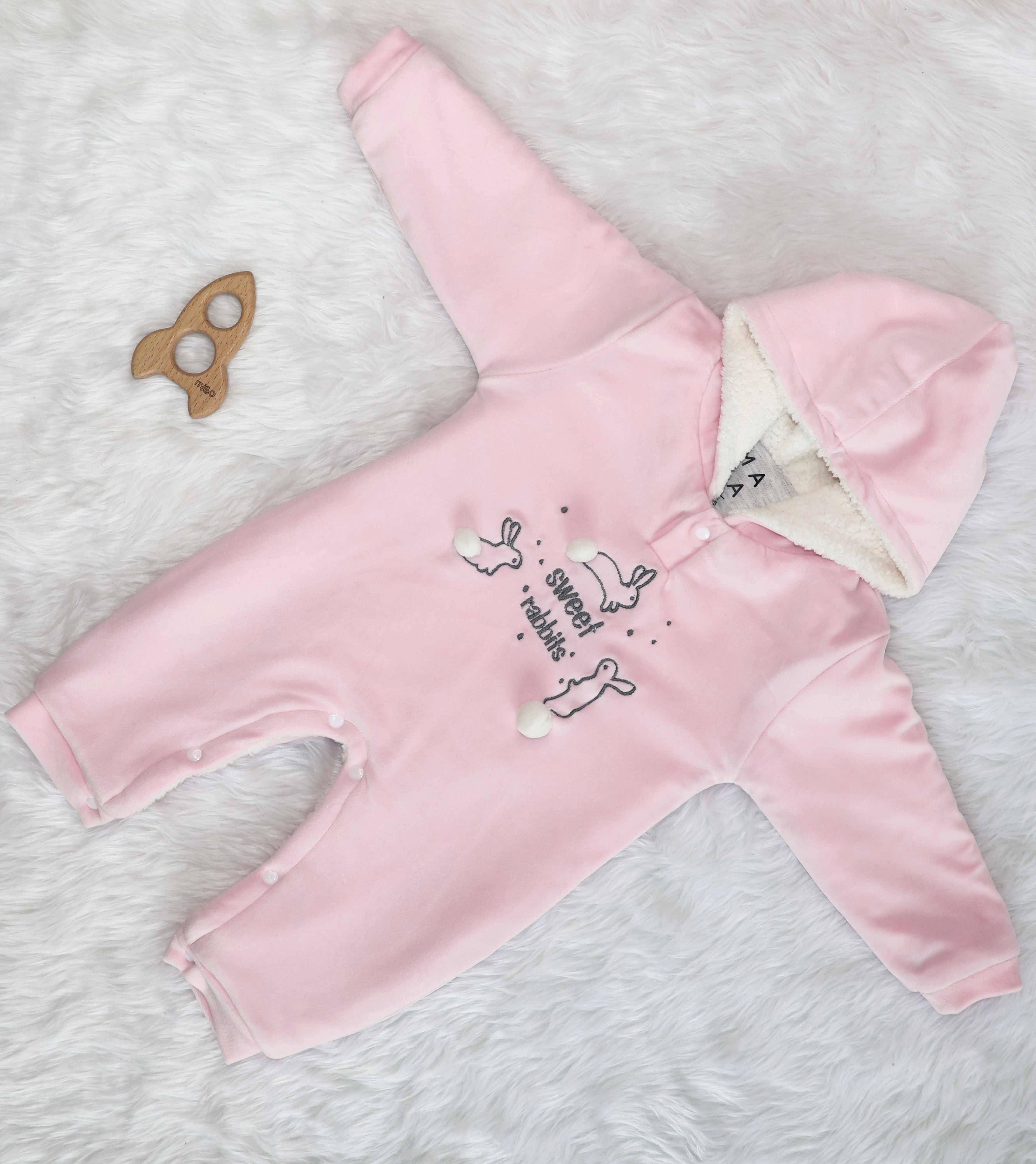 Sweet rabbit velvet romper with Sherpa - Pink