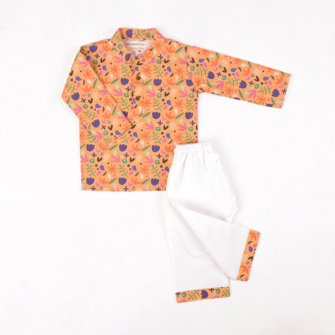 Orange Floral Kurta Set