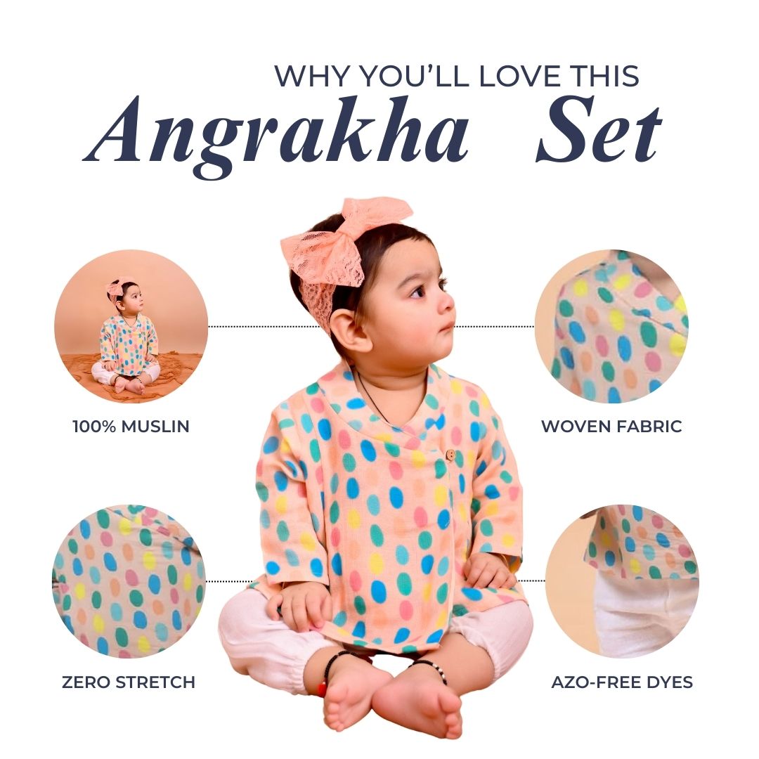 Colorful Polka Muslin Angrakha Set
